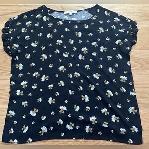 LOFT Black Daisy Print Top Shirt Medium M